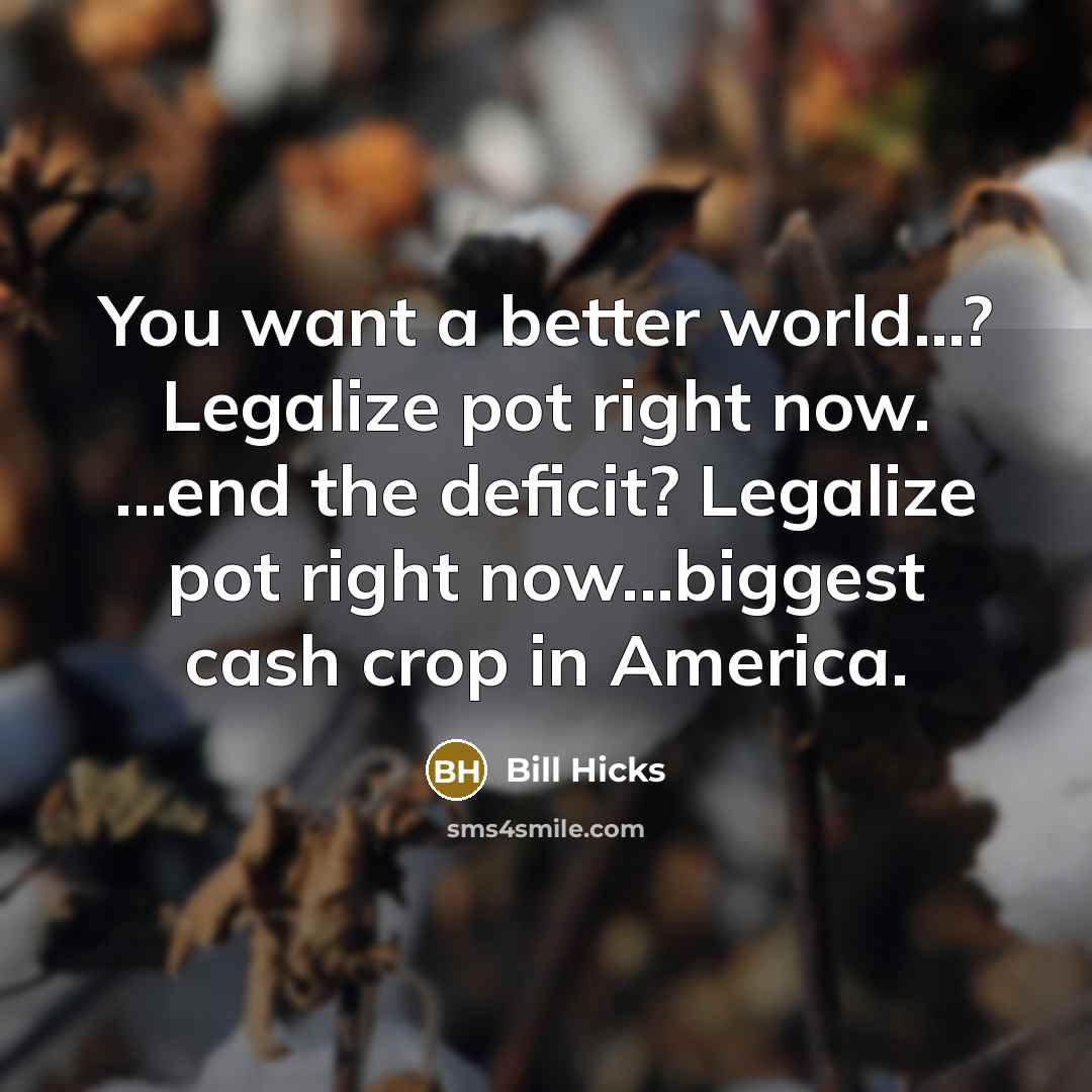 “You want a better world...? Legalize pot right now. ...end…” quote by Bill Hicks