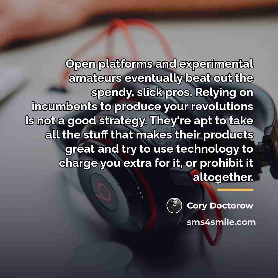 “Open platforms and experimental amateurs eventually beat out the spendy,…” quote by Cory Doctorow