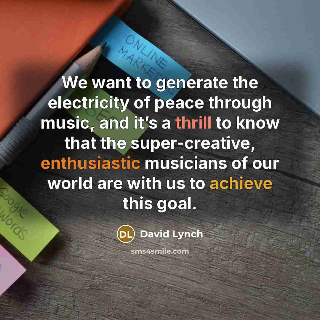 “We want to generate the electricity of peace through music,…” quote by David Lynch
