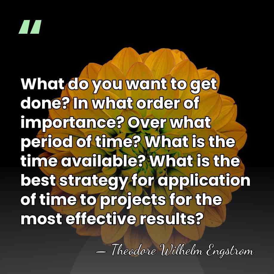 What do you want to get done? In what order of importance?&hellip; - Theodore Wilhelm Engstrom