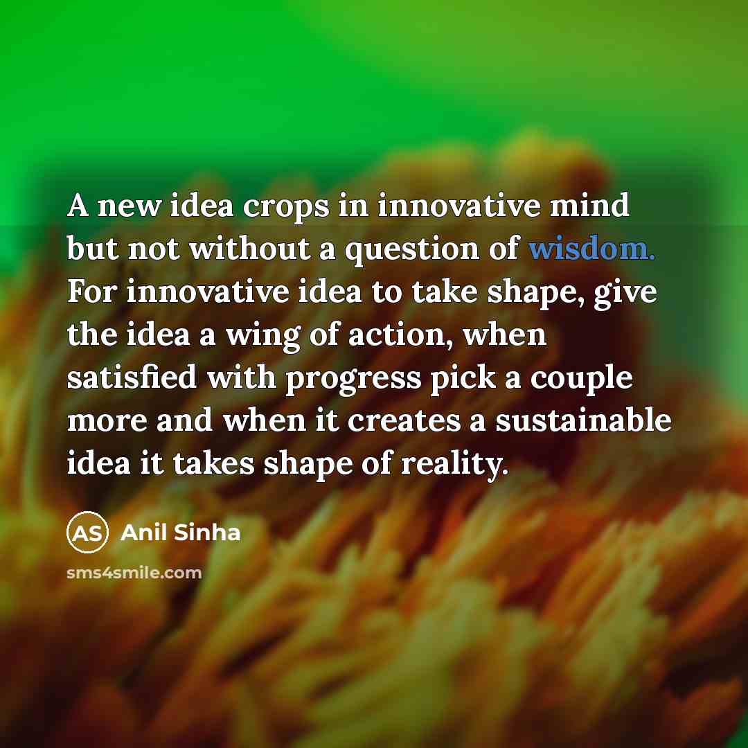 “A new idea crops in innovative mind but not without…” quote by Anil Sinha