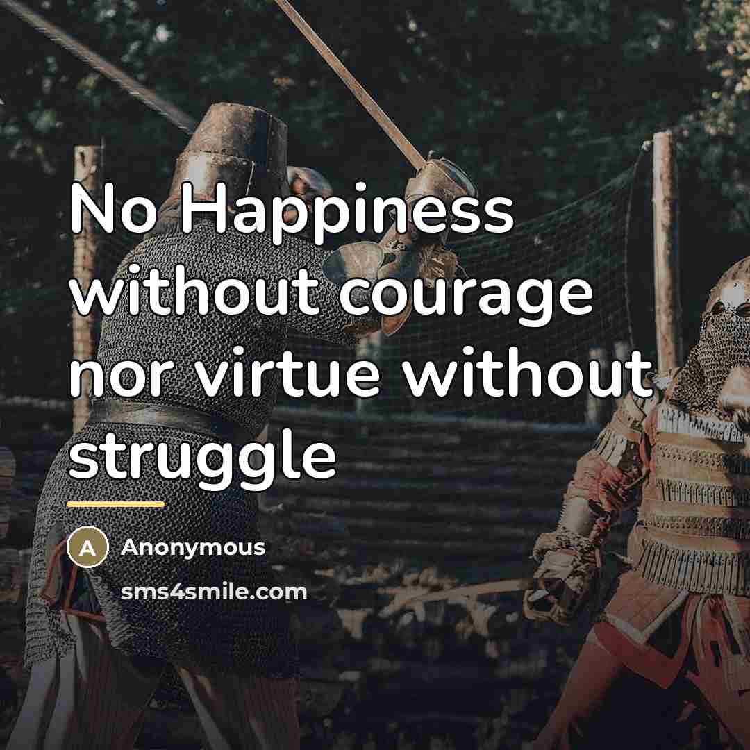 “No Happiness without courage nor virtue without struggle…” quote by Anonymous
