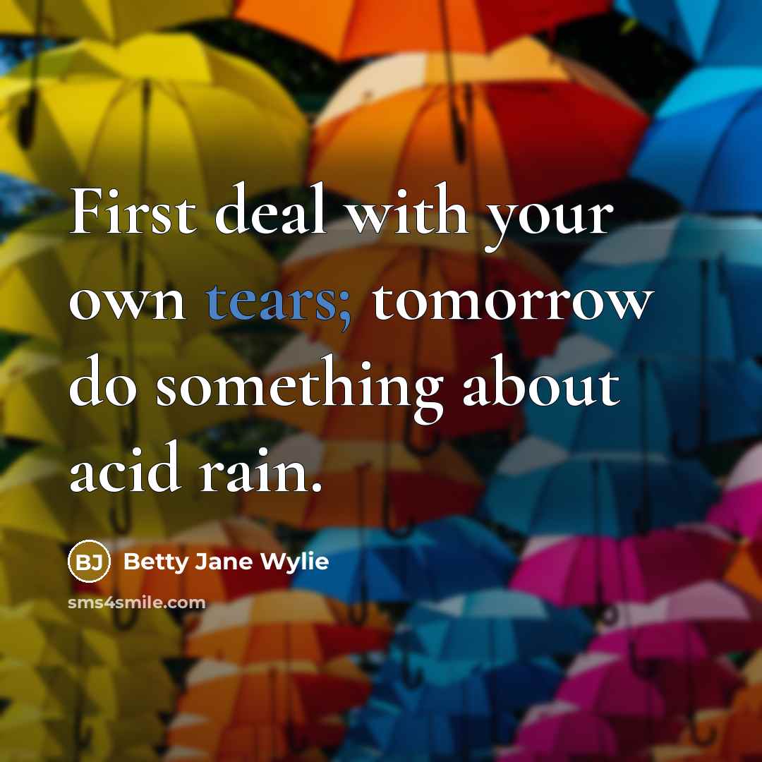 “First deal with your own tears; tomorrow do something about…” quote by Betty Jane Wylie