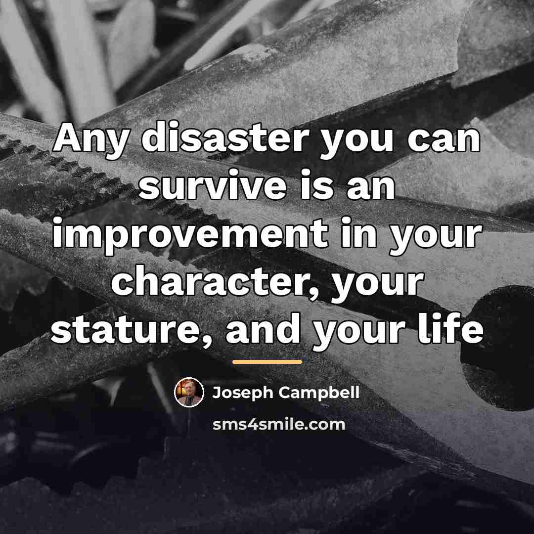 “Any disaster you can survive is an improvement in your…” quote by Joseph Campbell