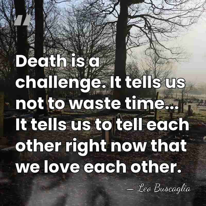 Death is a challenge. It tells us not to waste time... It&hellip; - Leo Buscaglia
