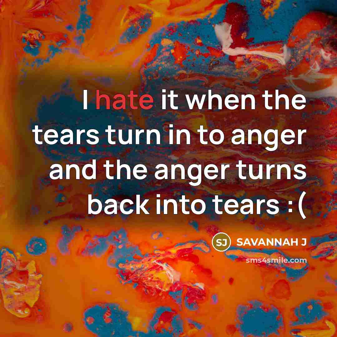 “I hate it when the tears turn in to anger…” quote by Savannah J