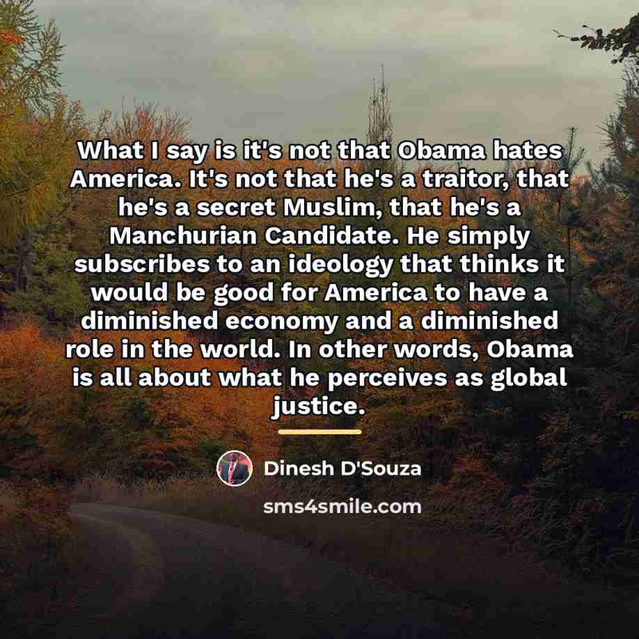 “What I say is it's not that Obama hates America.…” quote by Dinesh D'Souza