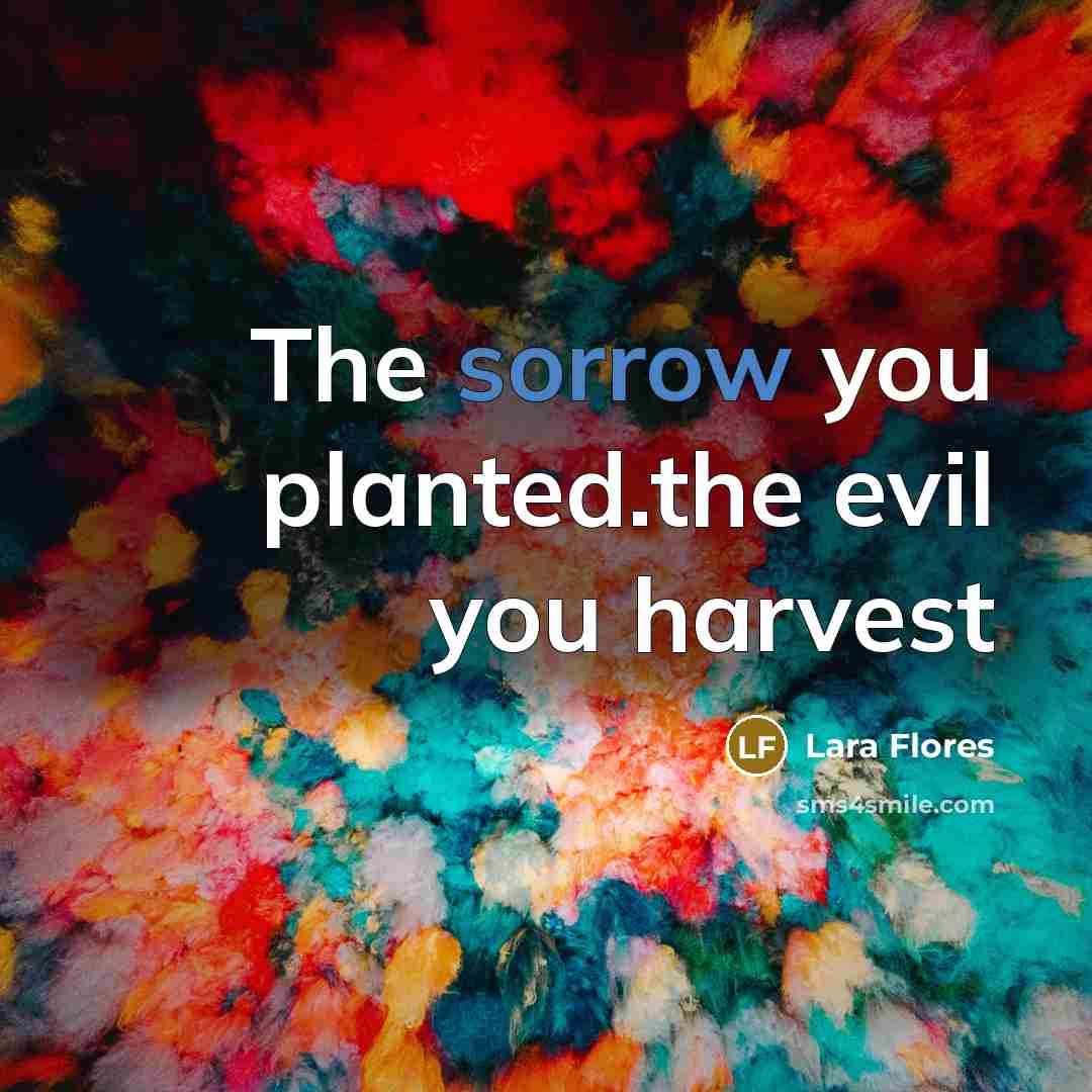 “The sorrow you planted.the evil you harvest…” quote by Lara Flores