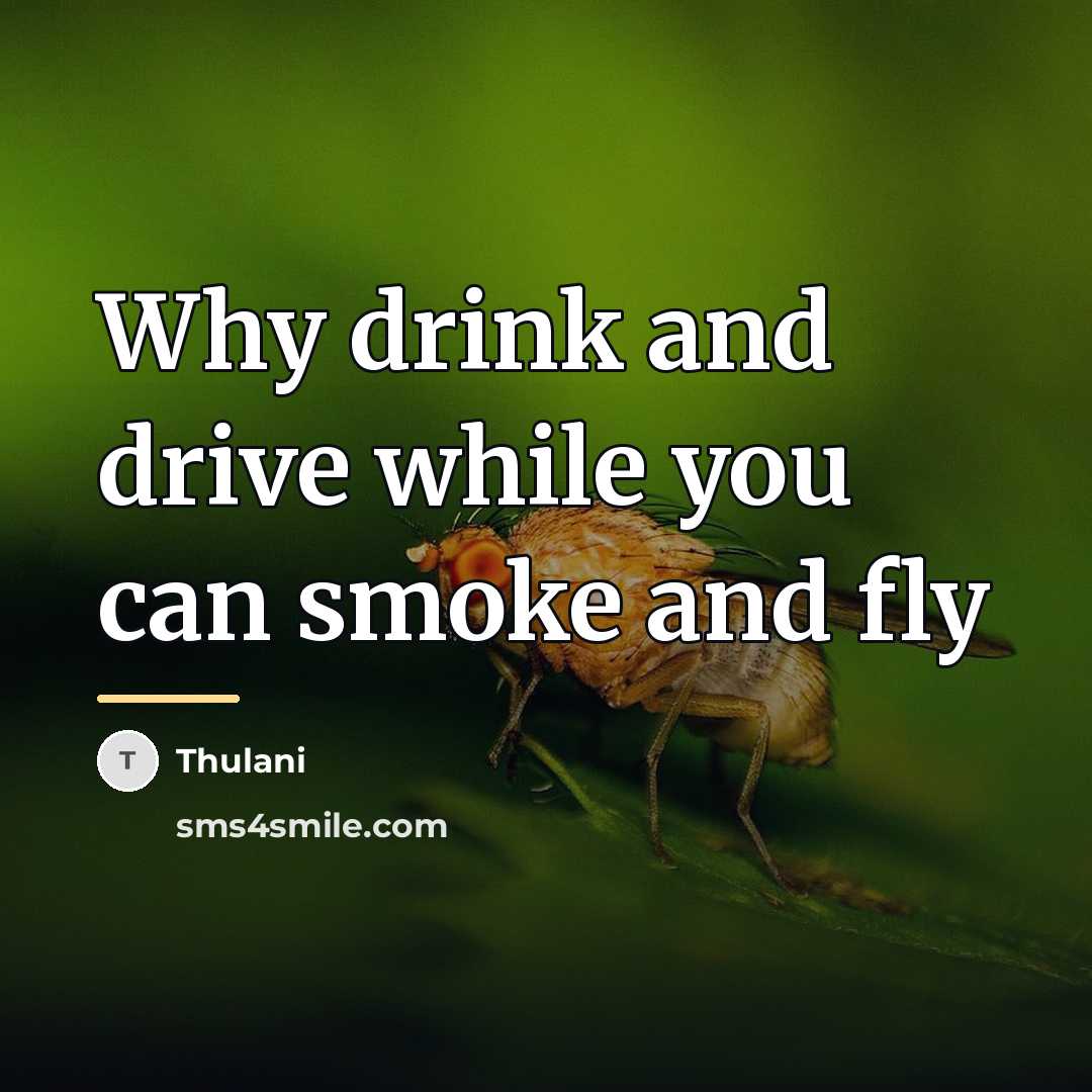 “Why drink and drive while you can smoke and fly…” quote by Thulani