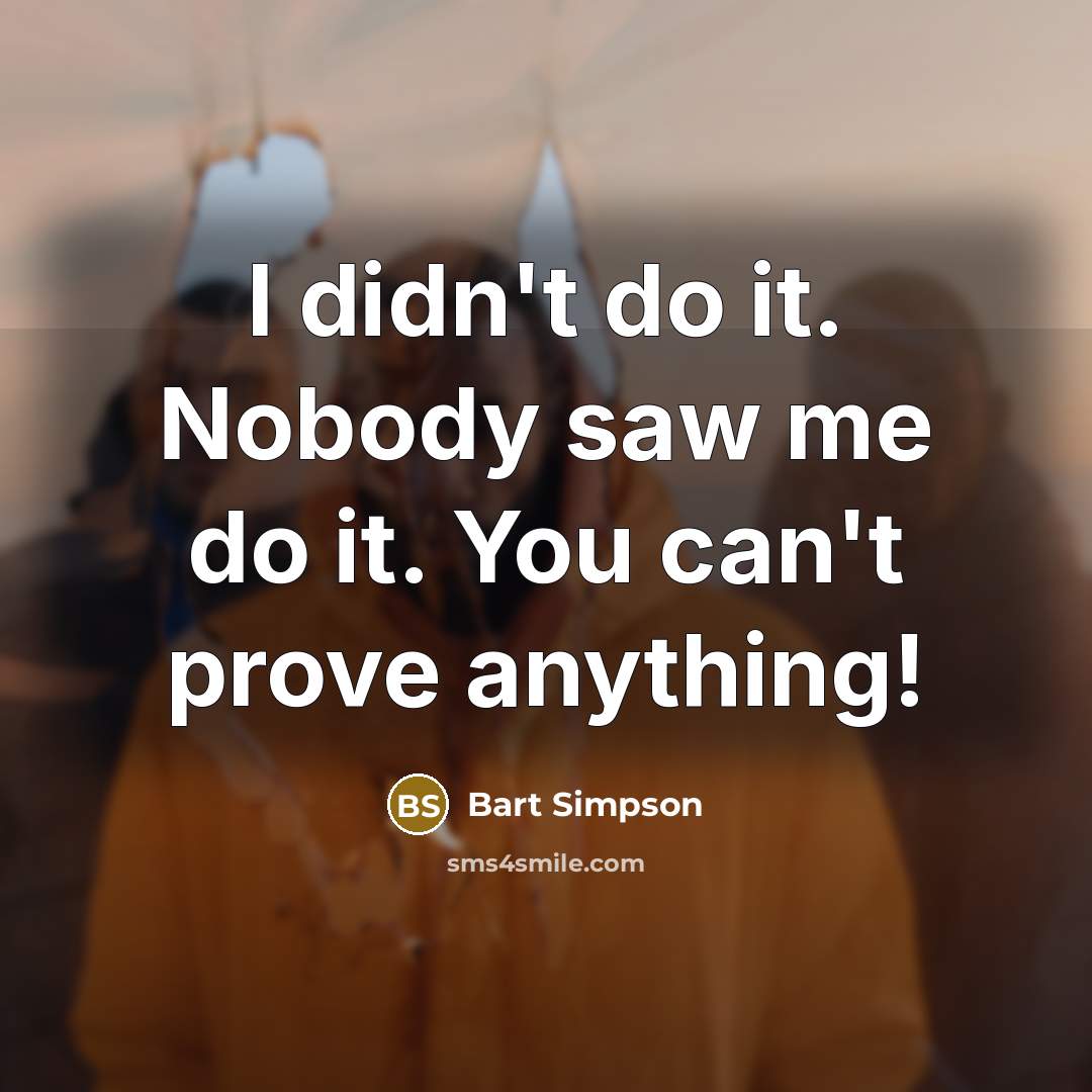 “I didn't do it. Nobody saw me do it. You can't prove anything!” quote by Bart Simpson