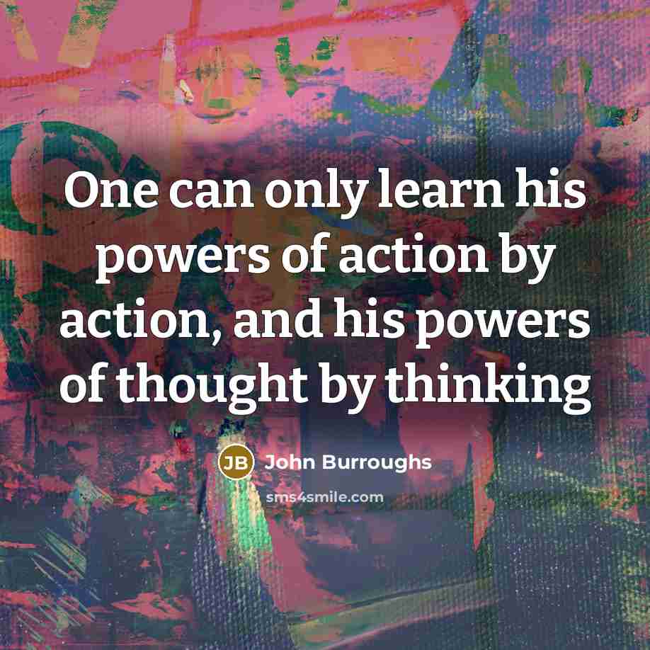 “One can only learn his powers of action by action,…” quote by John Burroughs