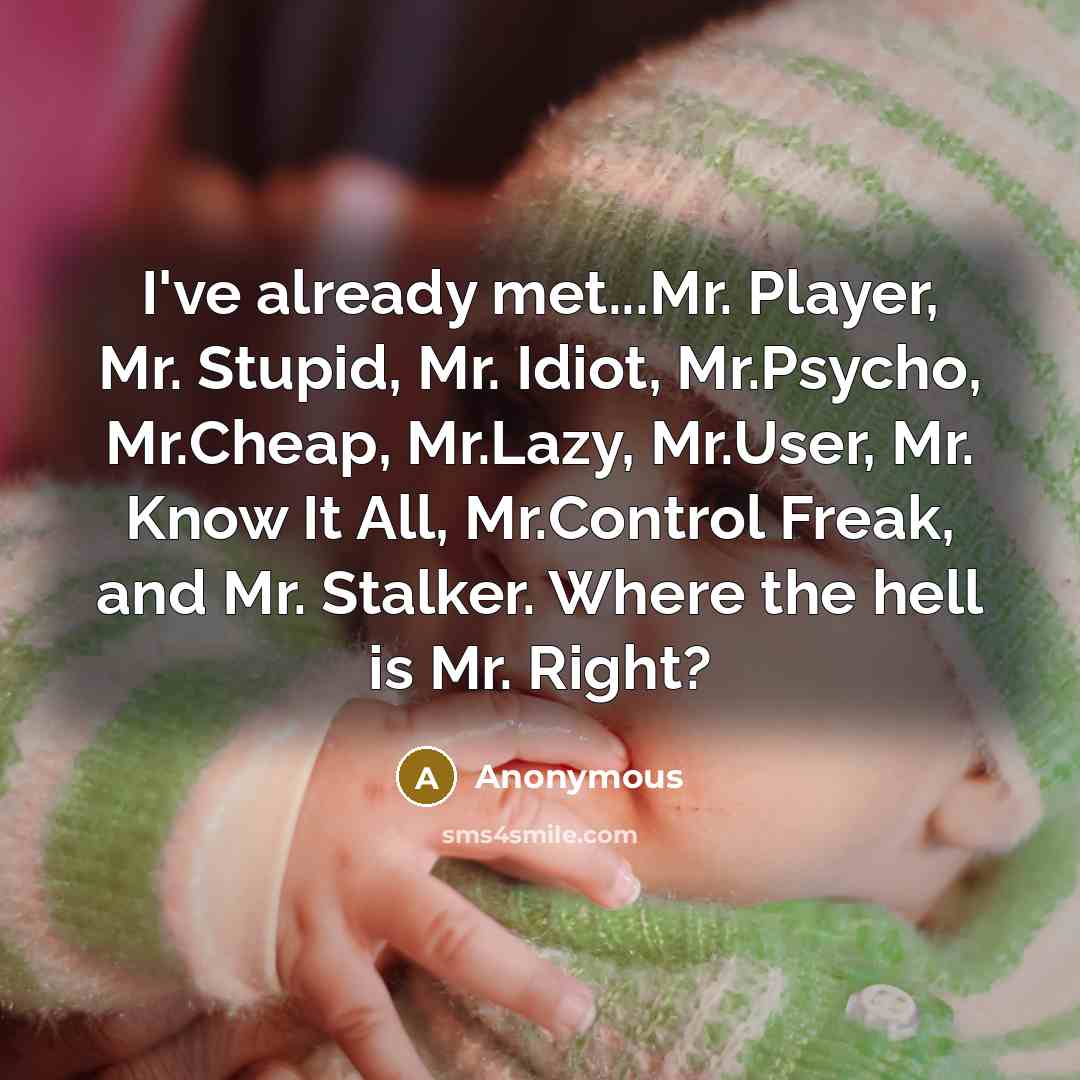 “I've already met...Mr. Player, Mr. Stupid, Mr. Idiot, Mr.Psycho, Mr.Cheap,…” quote by Anonymous