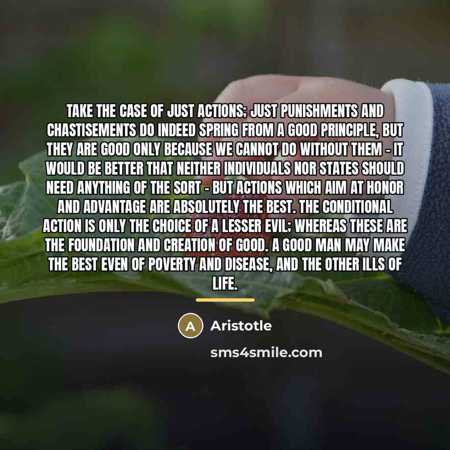 “Take the case of just actions; just punishments and chastisements…” quote by Aristotle