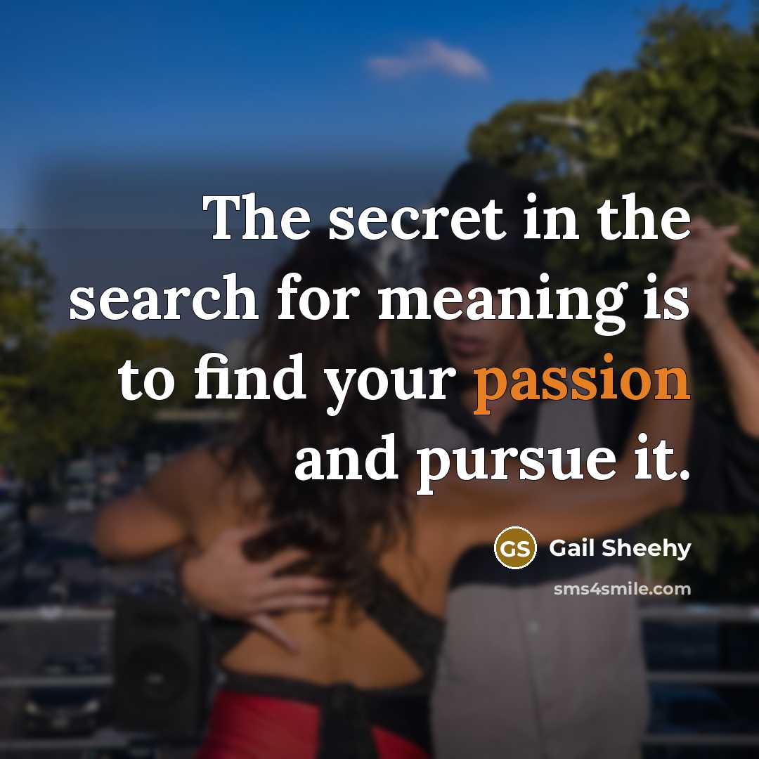 “The secret in the search for meaning is to find…” quote by Gail Sheehy