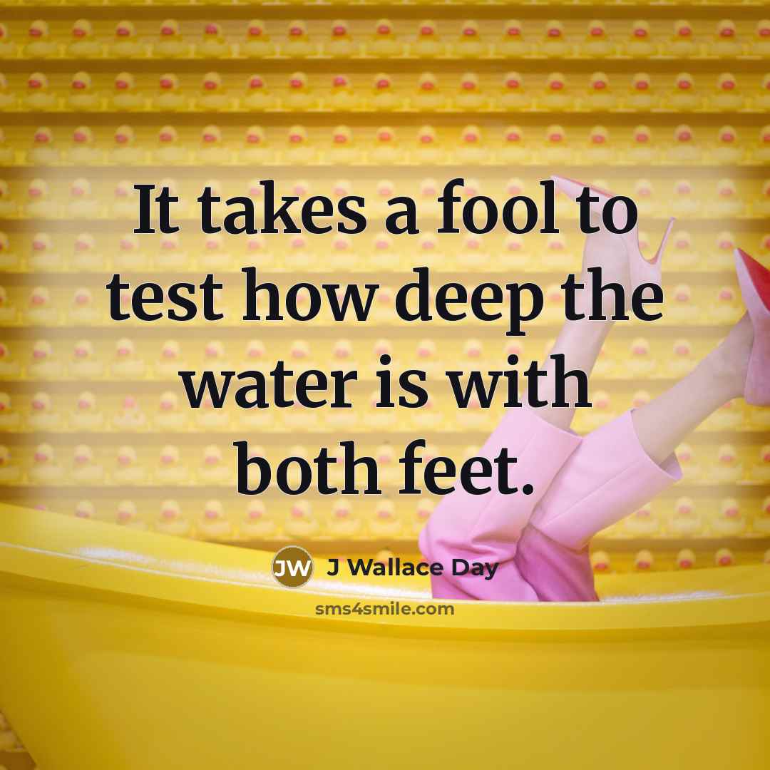 “It takes a fool to test how deep the water is with both feet.” quote by J Wallace Day