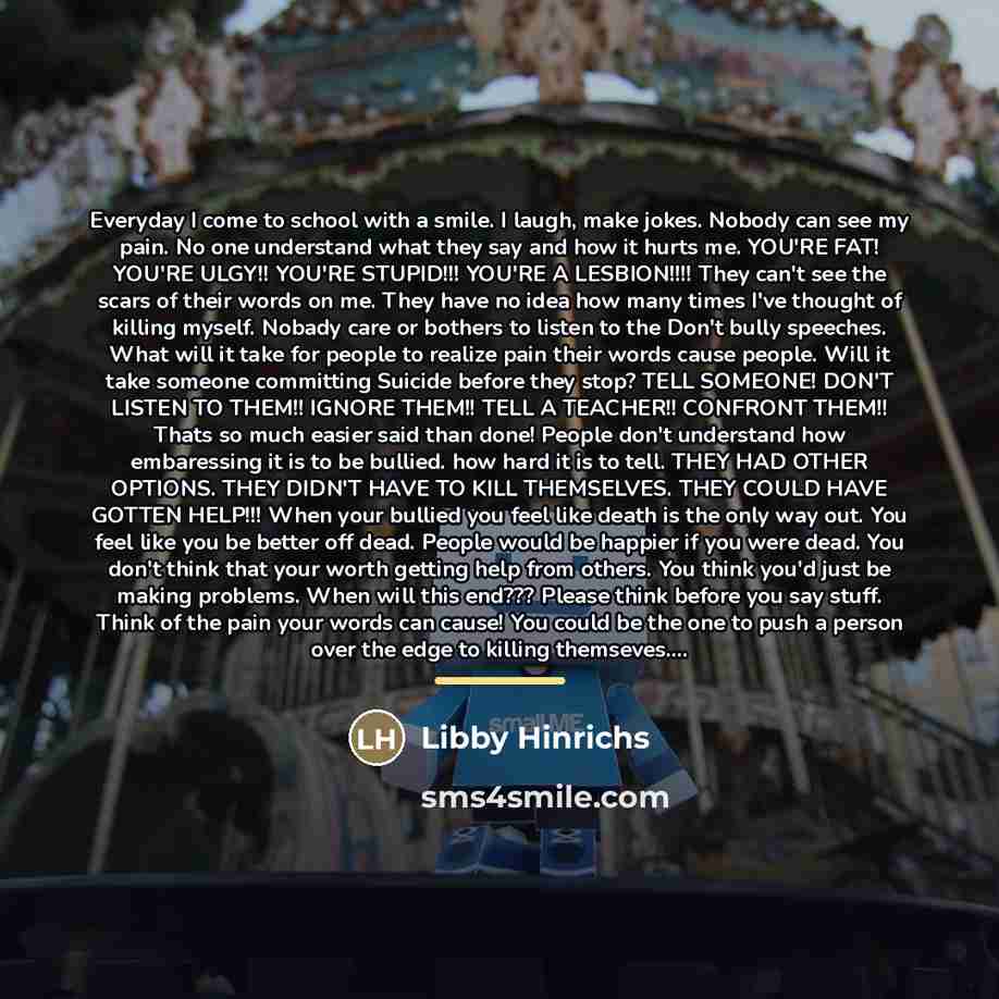 “Everyday I come to school with a smile. I laugh,…” quote by Libby Hinrichs