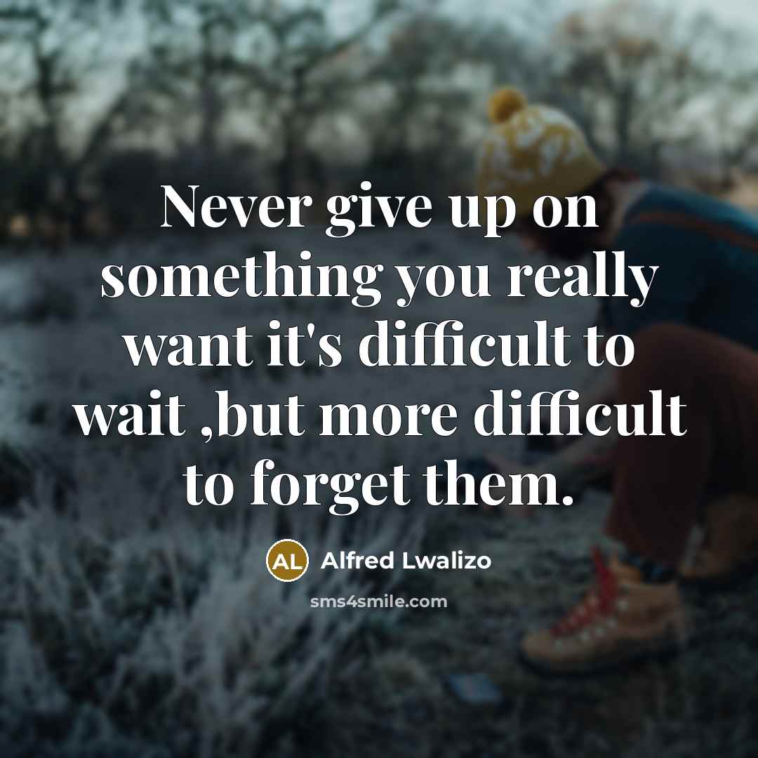“Never give up on something you really want it's difficult to wait ,but more difficult to forget them.” quote by Alfred Lwalizo