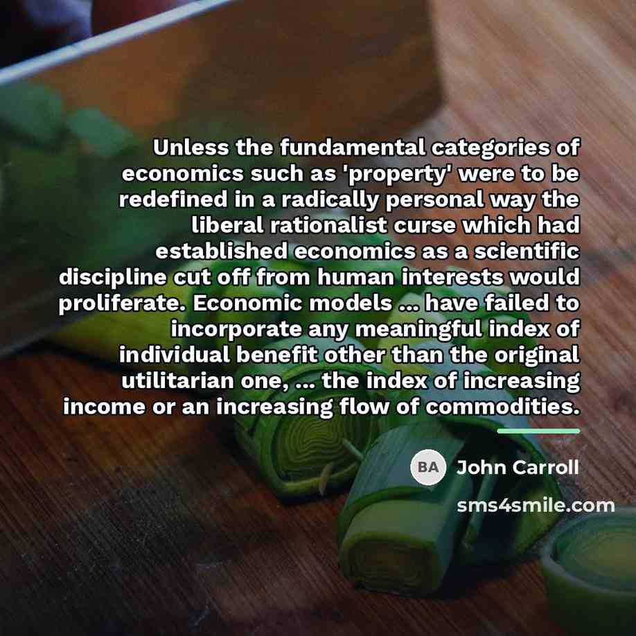 “Unless the fundamental categories of economics such as 'property' were…” quote by John Carroll