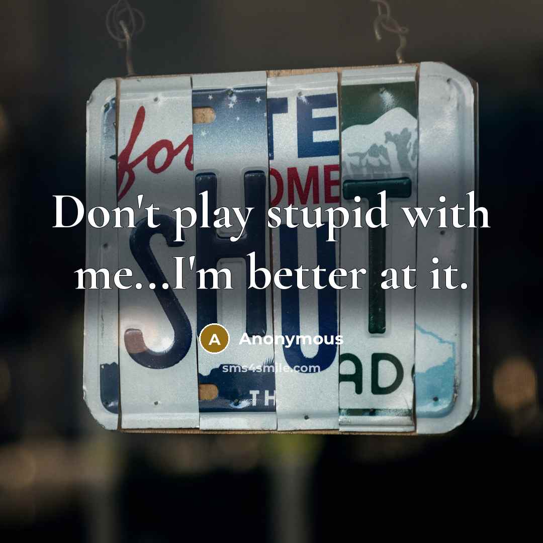 “Don't play stupid with me...I'm better at it.…” quote by Anonymous