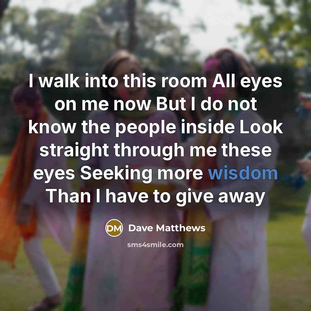 “I walk into this room All eyes on me now…” quote by Dave Matthews