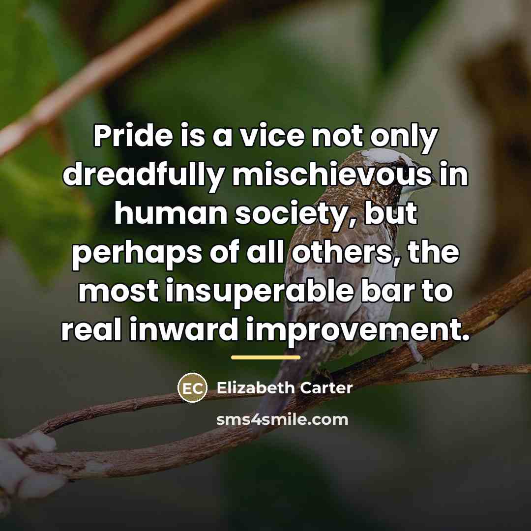 “Pride is a vice not only dreadfully mischievous in human…” quote by Elizabeth Carter