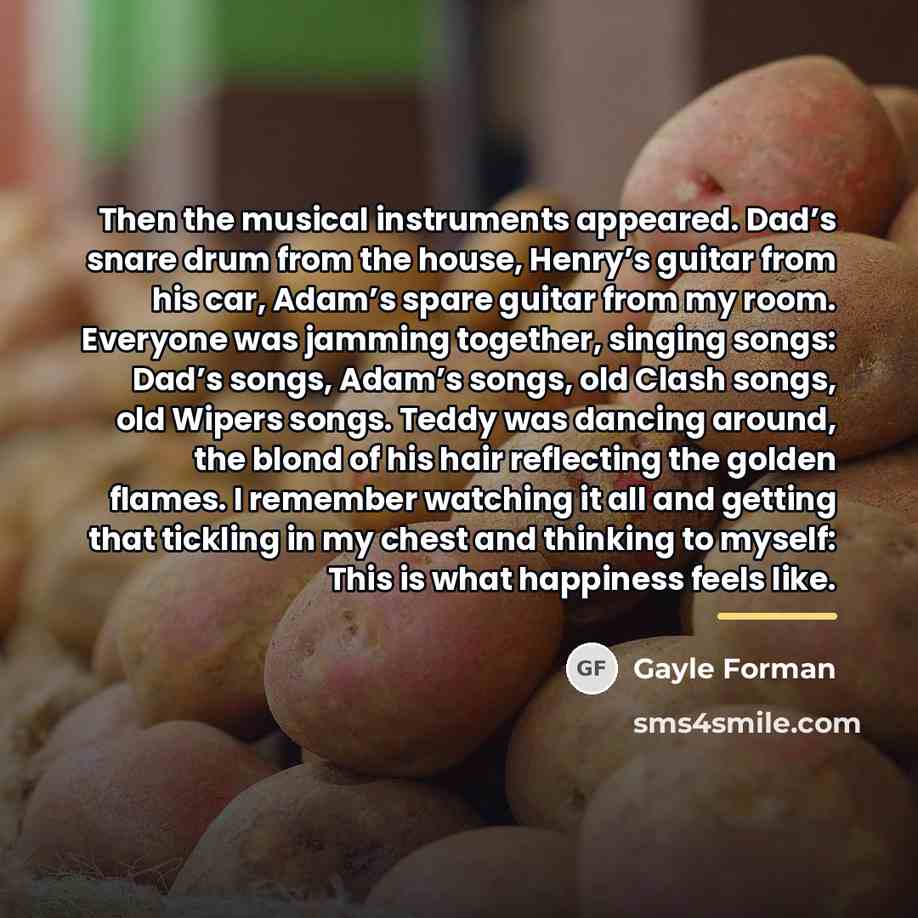 “Then the musical instruments appeared. Dad’s snare drum from the…” quote by Gayle Forman