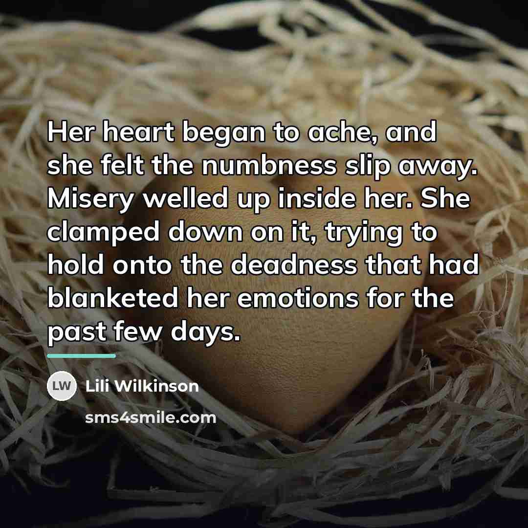 “Her heart began to ache, and she felt the numbness…” quote by Lili Wilkinson