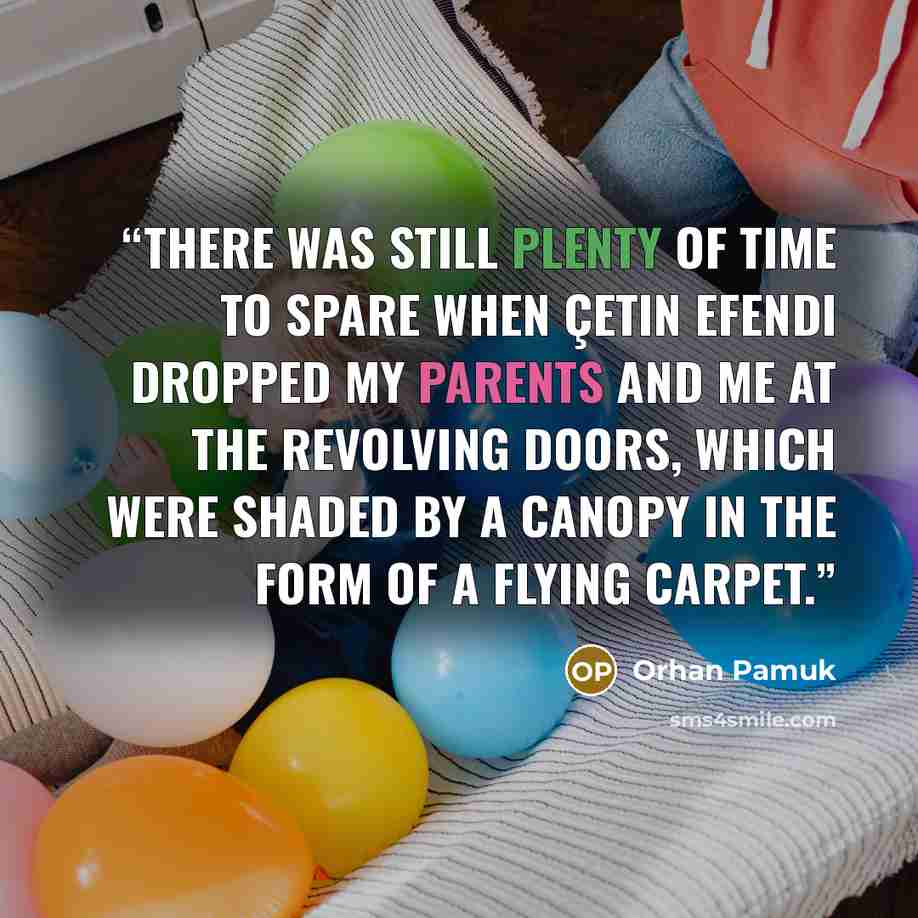 “There was still plenty of time to spare when Çetin Efendi dropped my parents and me at the revolving doors, which were shaded by a canopy in the form of a flying carpet.” quote by Orhan Pamuk