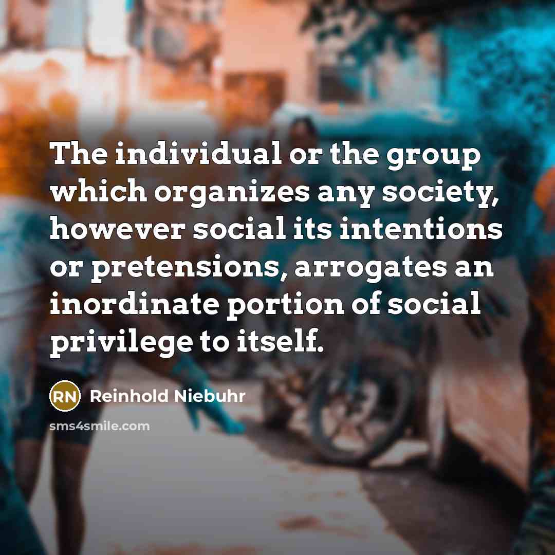 “The individual or the group which organizes any society, however…” quote by Reinhold Niebuhr