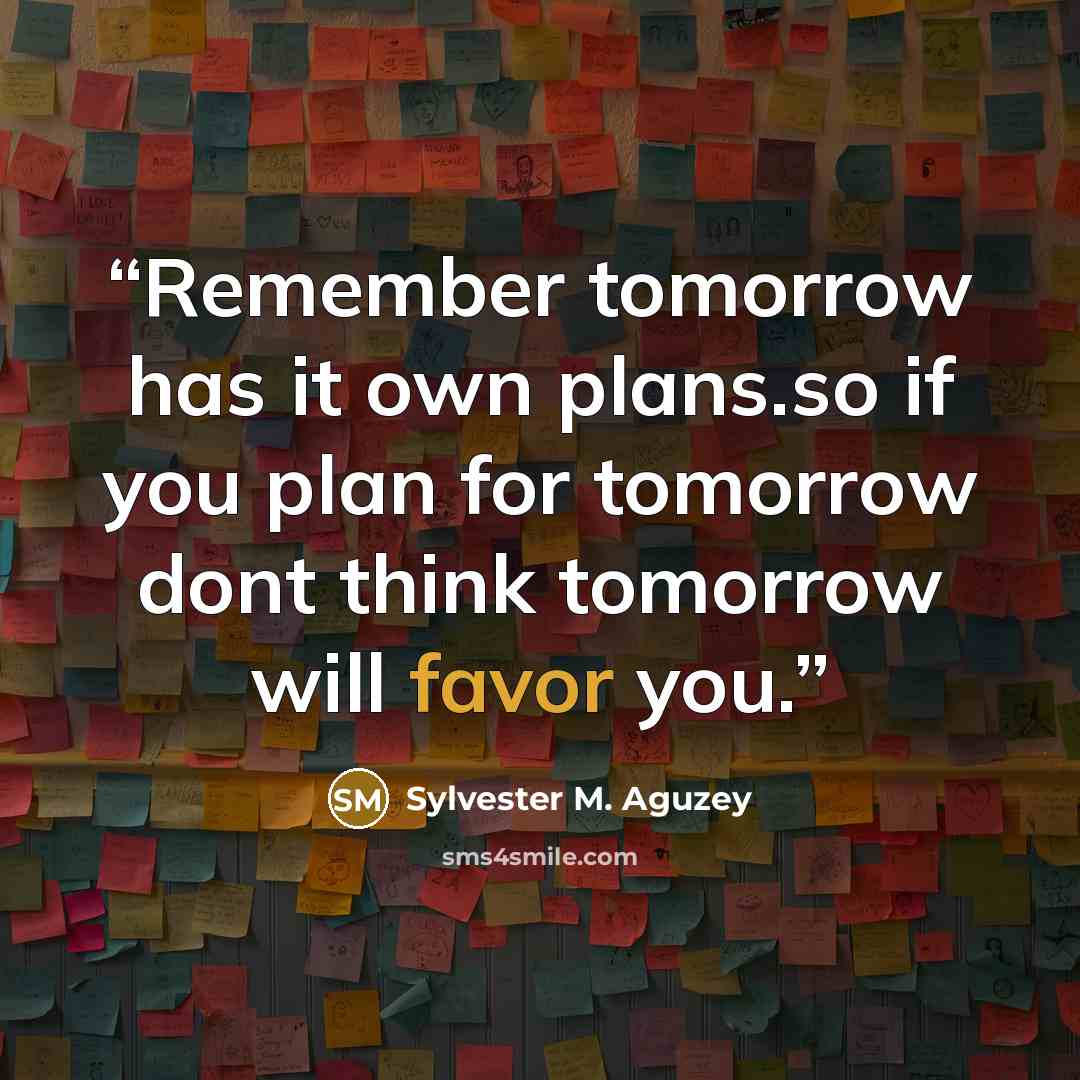 “Remember tomorrow has it own plans.so if you plan for tomorrow dont think tomorrow will favor you.” quote by Sylvester M. Aguzey