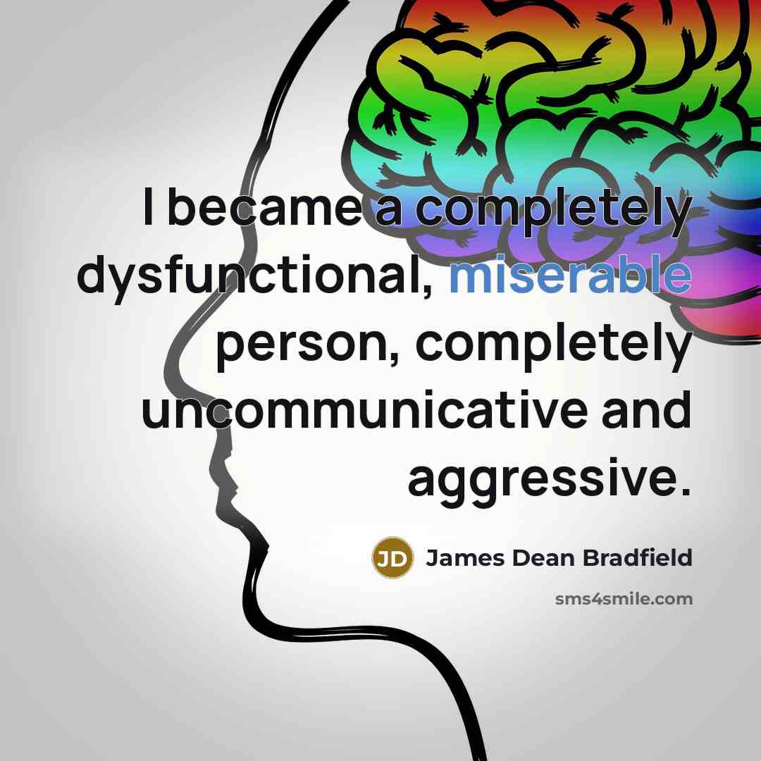 “I became a completely dysfunctional, miserable person, completely uncommunicative and…” quote by James Dean Bradfield