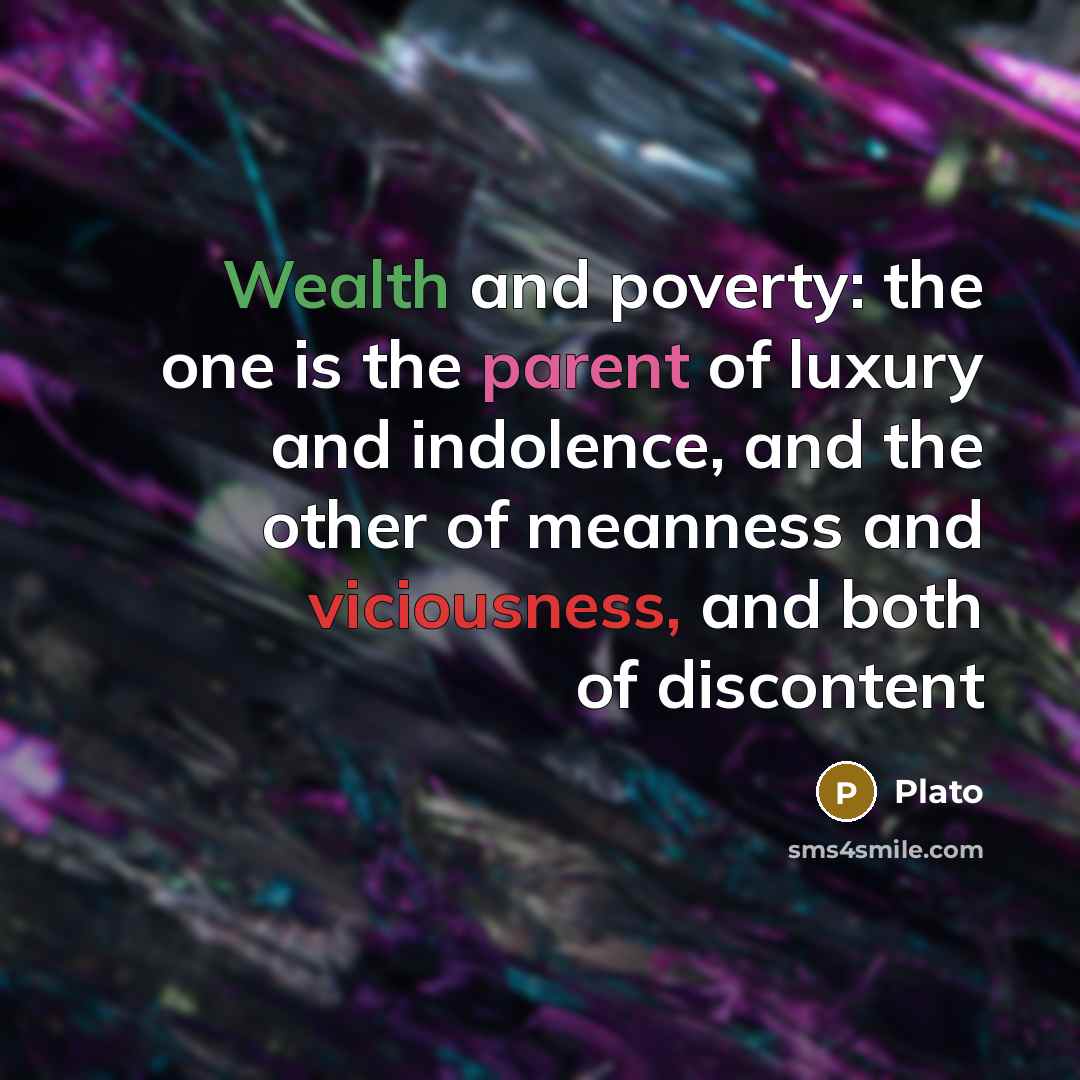 “Wealth and poverty: the one is the parent of luxury…” quote by Plato