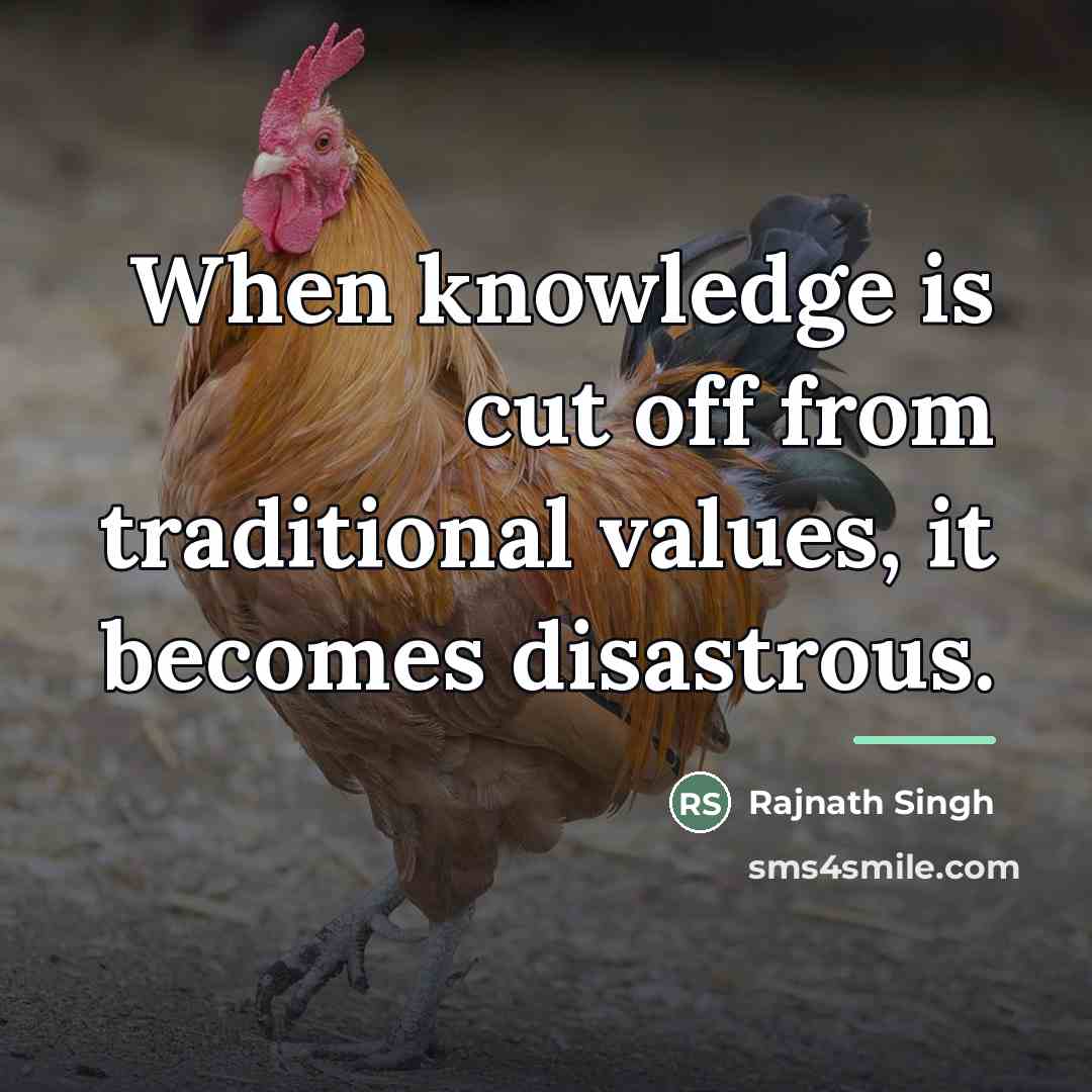 “When knowledge is cut off from traditional values, it becomes…” quote by Rajnath Singh