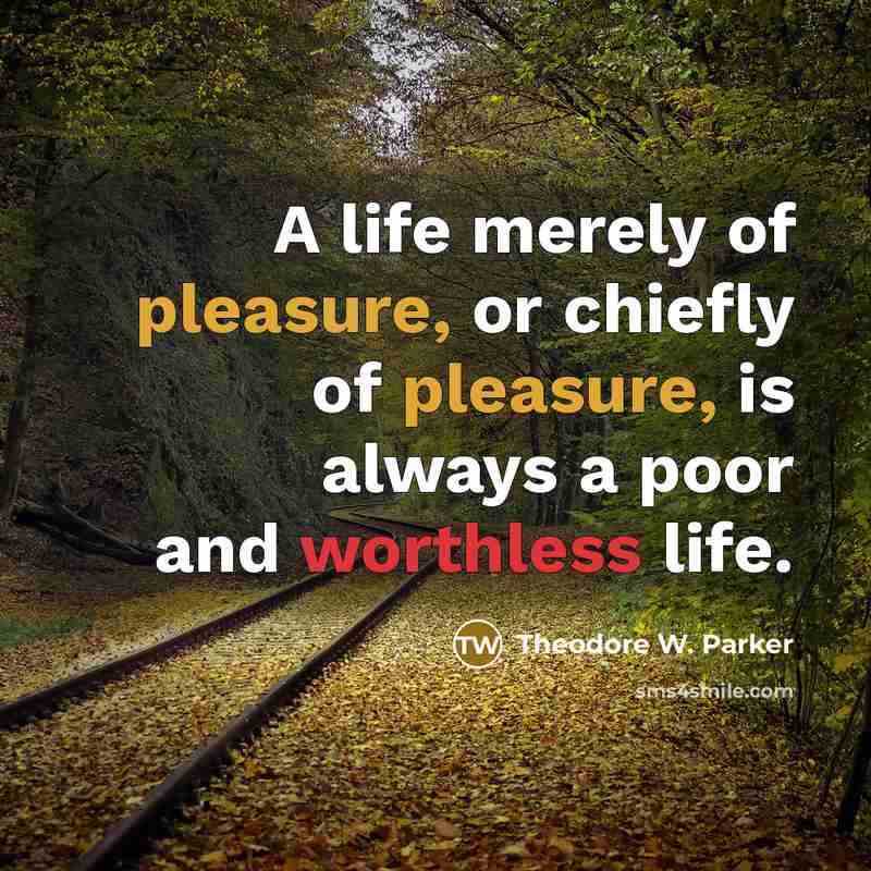 “A life merely of pleasure, or chiefly of pleasure, is always a poor and worthless life.” quote by Theodore W. Parker