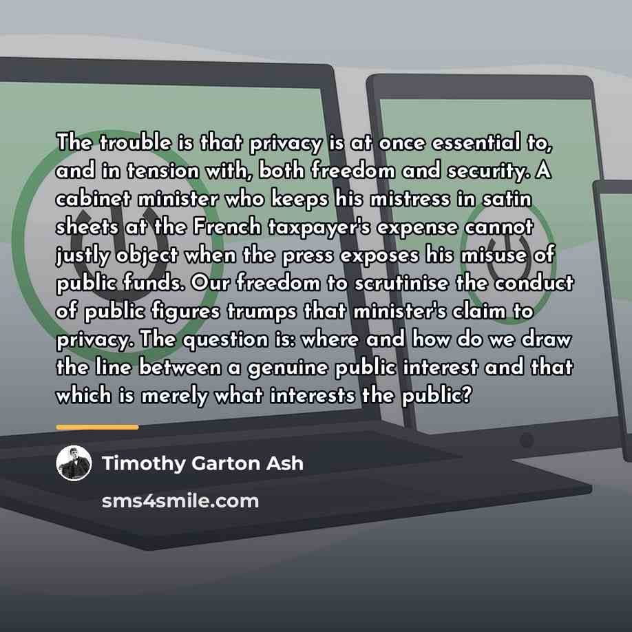 “The trouble is that privacy is at once essential to,…” quote by Timothy Garton Ash