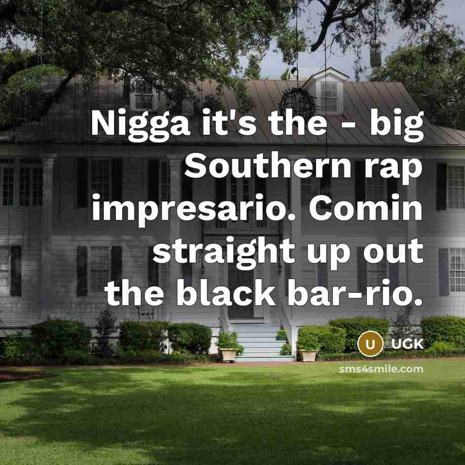 “Nigga it's the - big Southern rap impresario. Comin straight up out the black bar-rio.” quote by UGK