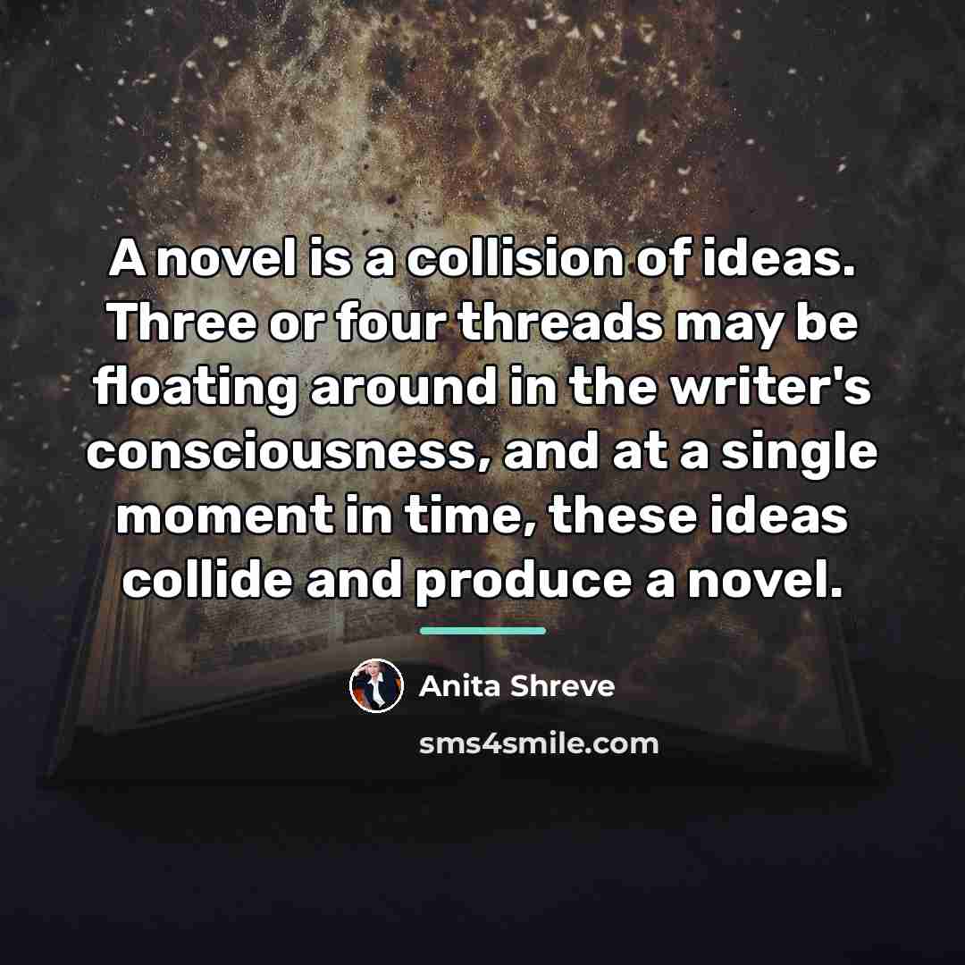 “A novel is a collision of ideas. Three or four…” quote by Anita Shreve