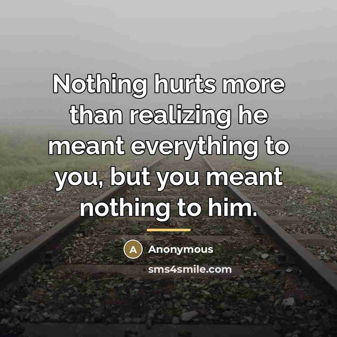 “Nothing hurts more than realizing he meant everything to you,…” quote by Anonymous