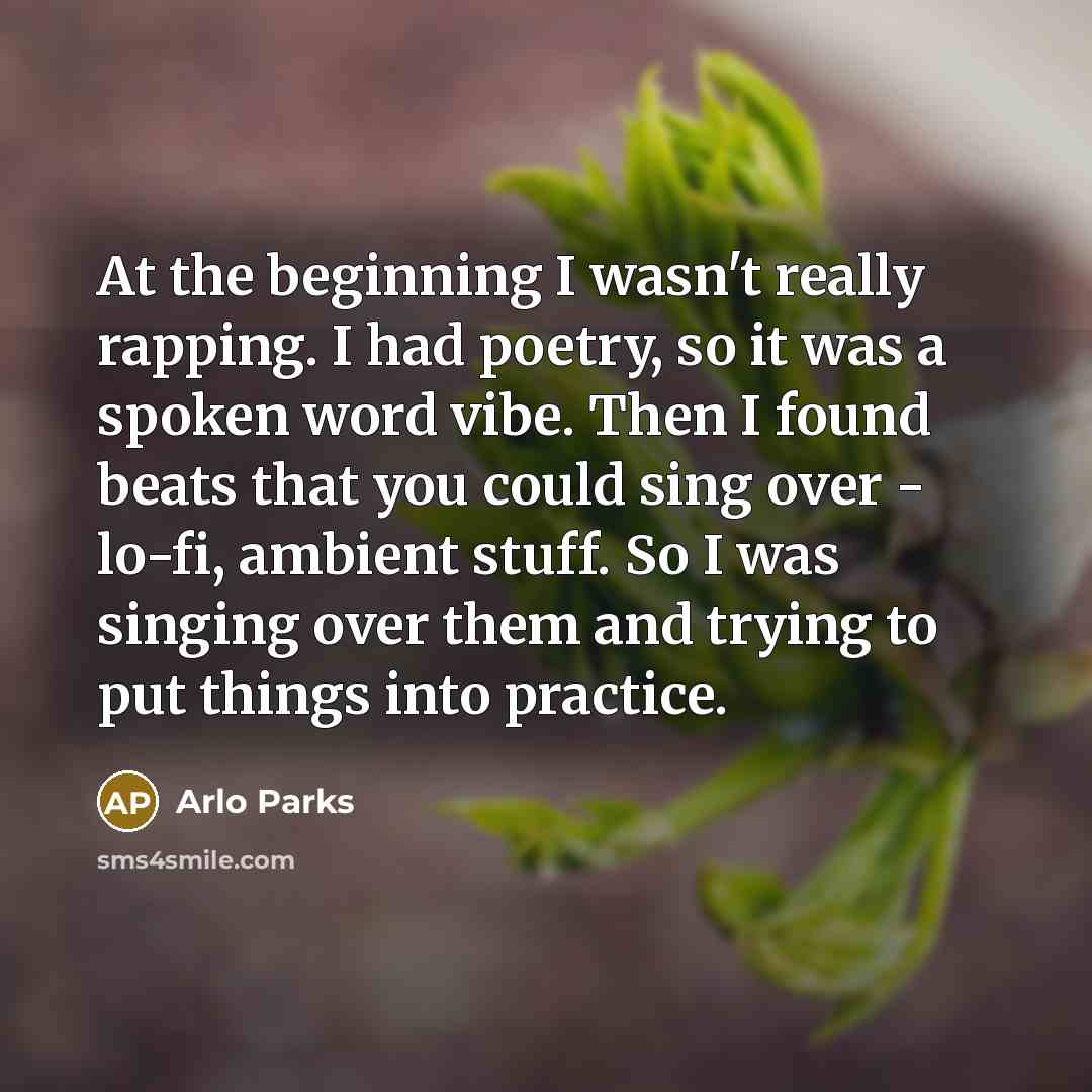 “At the beginning I wasn't really rapping. I had poetry,…” quote by Arlo Parks