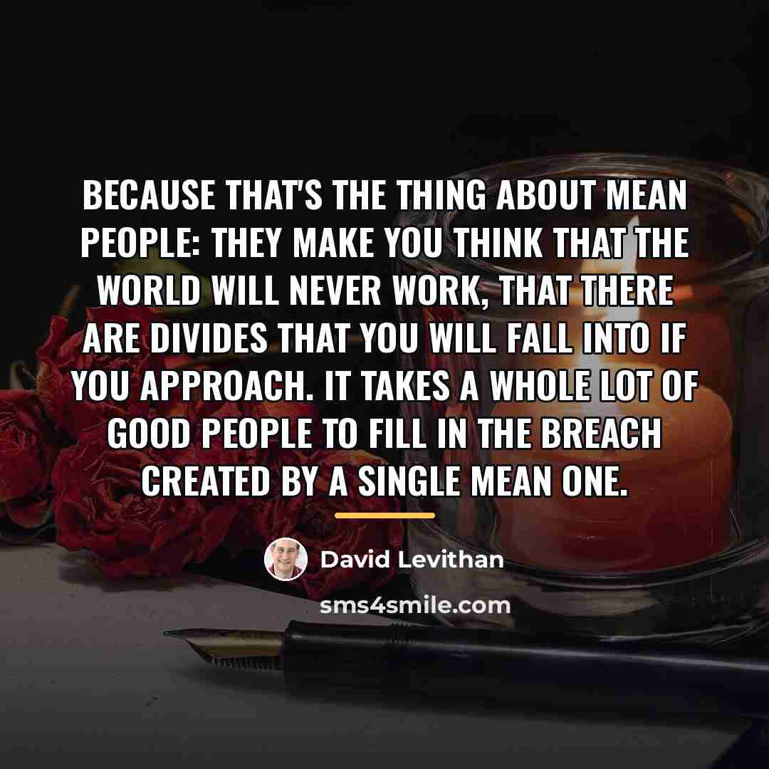 “Because that's the thing about mean people: They make you…” quote by David Levithan
