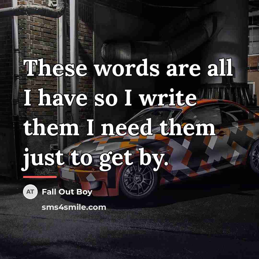 “These words are all I have so I write them…” quote by Fall Out Boy