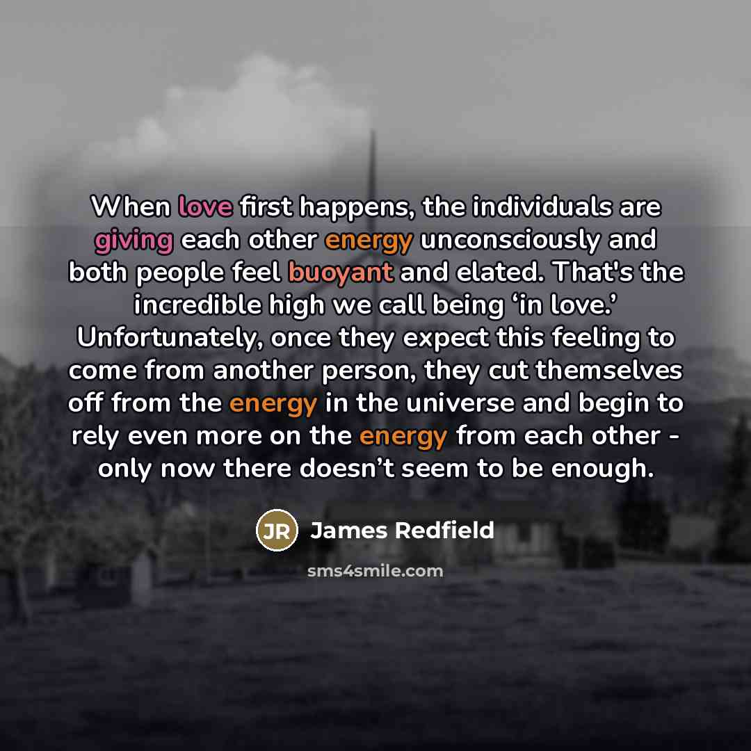 “When love first happens, the individuals are giving each other…” quote by James Redfield