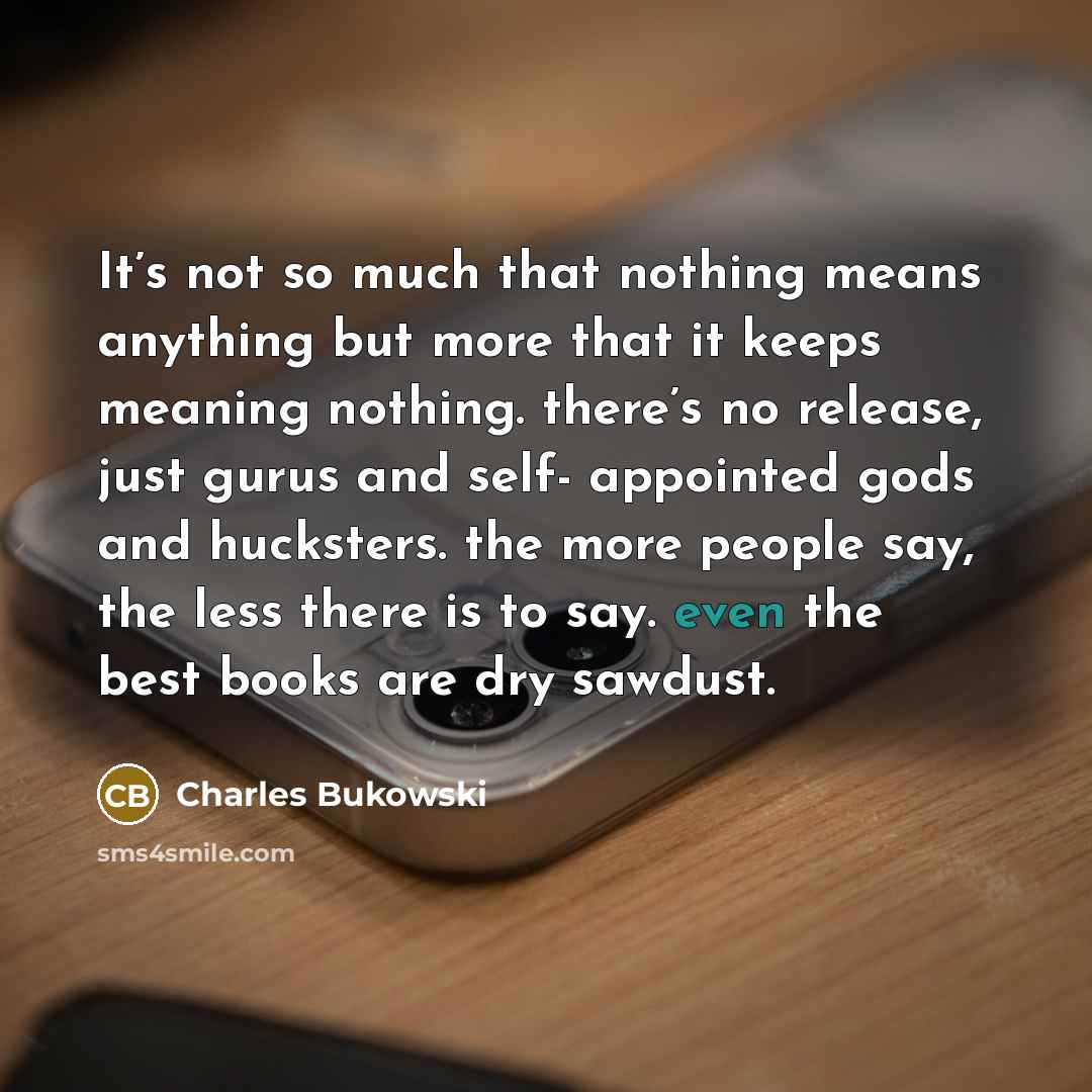 “It’s not so much that nothing means anything but more…” quote by Charles Bukowski