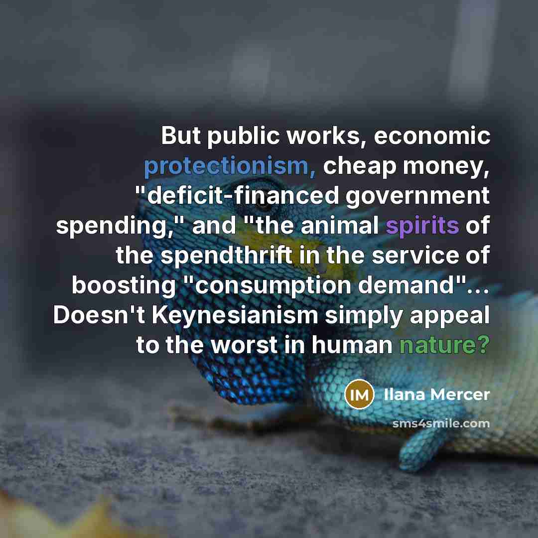 “But public works, economic protectionism, cheap money, "deficit-financed government spending,"…” quote by Ilana Mercer