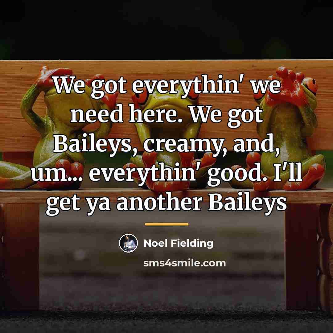 “We got everythin' we need here. We got Baileys, creamy,…” quote by Noel Fielding