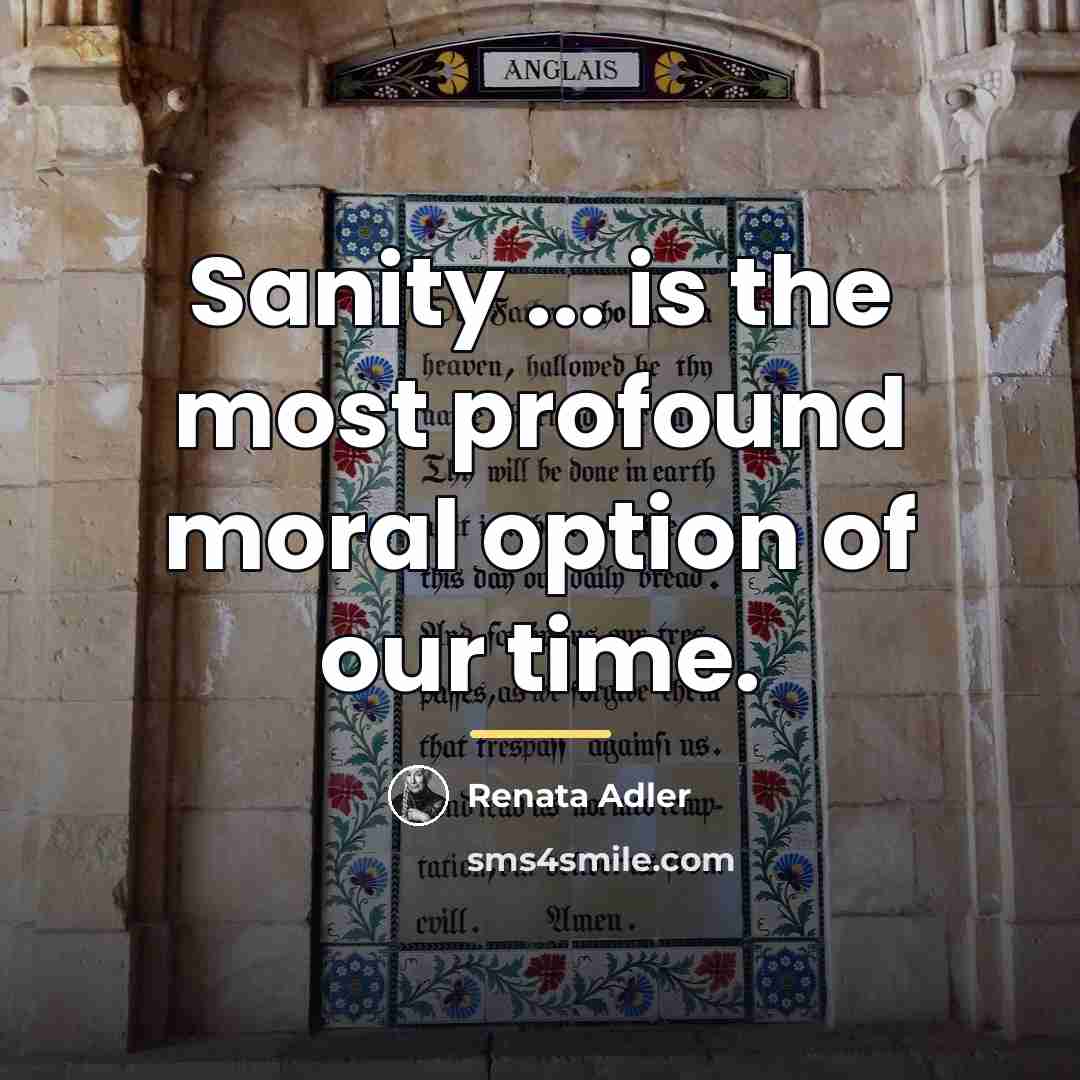 “Sanity ... is the most profound moral option of our…” quote by Renata Adler