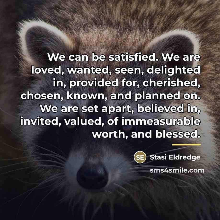 “We can be satisfied. We are loved, wanted, seen, delighted…” quote by Stasi Eldredge