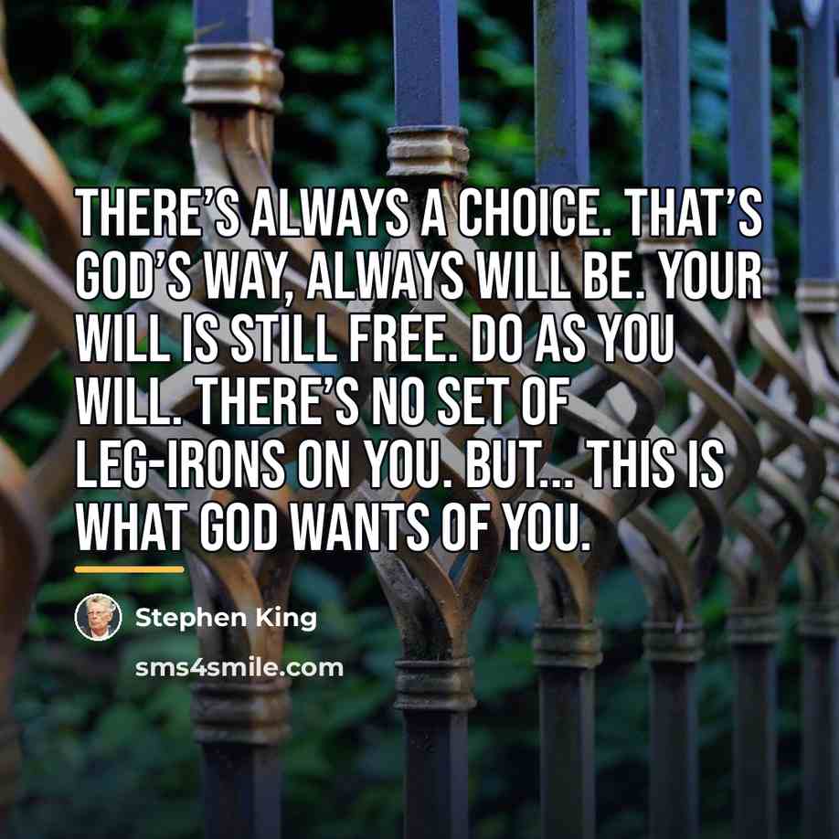 “There’s always a choice. That’s God’s way, always will be.…” quote by Stephen King