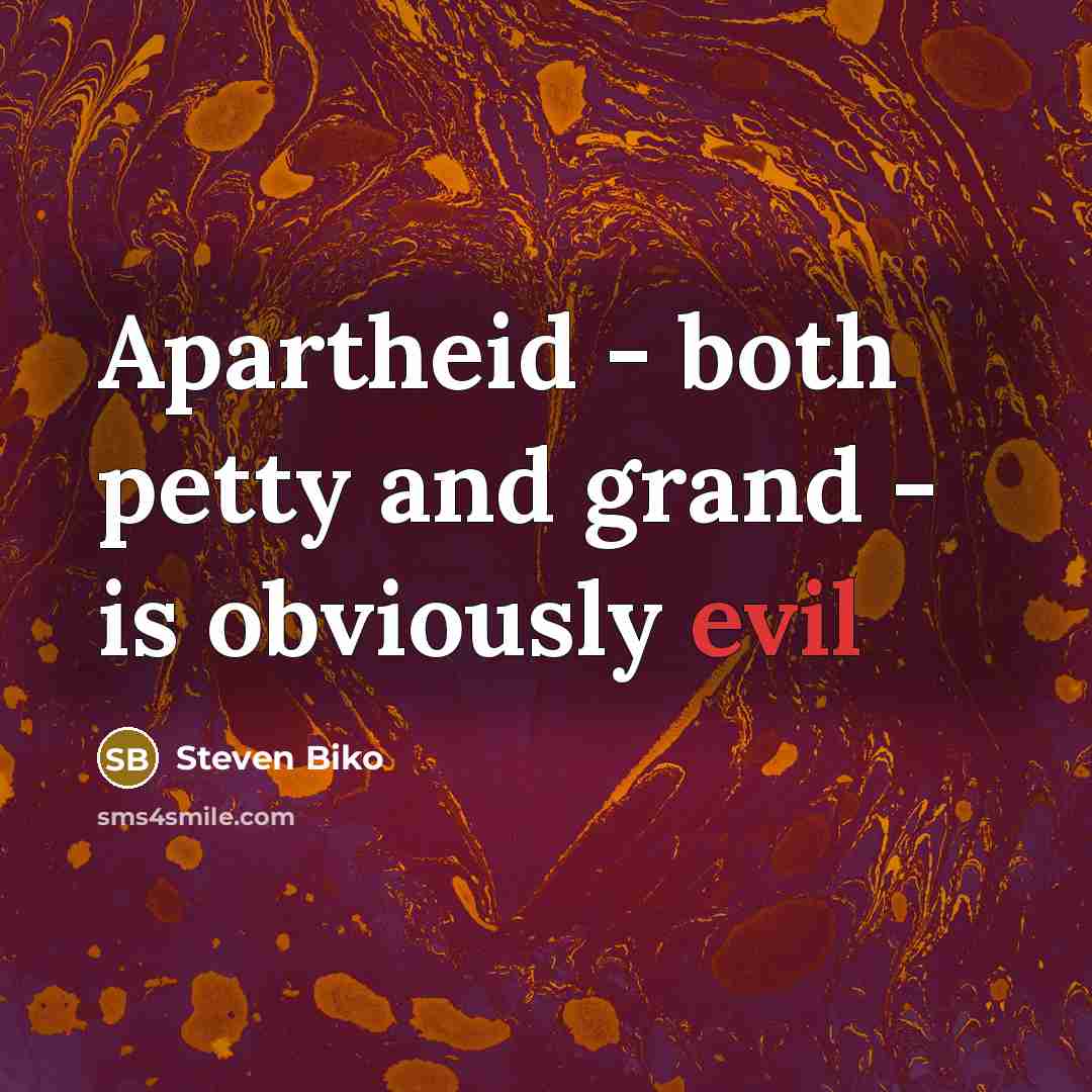 “Apartheid - both petty and grand - is obviously evil…” quote by Steven Biko