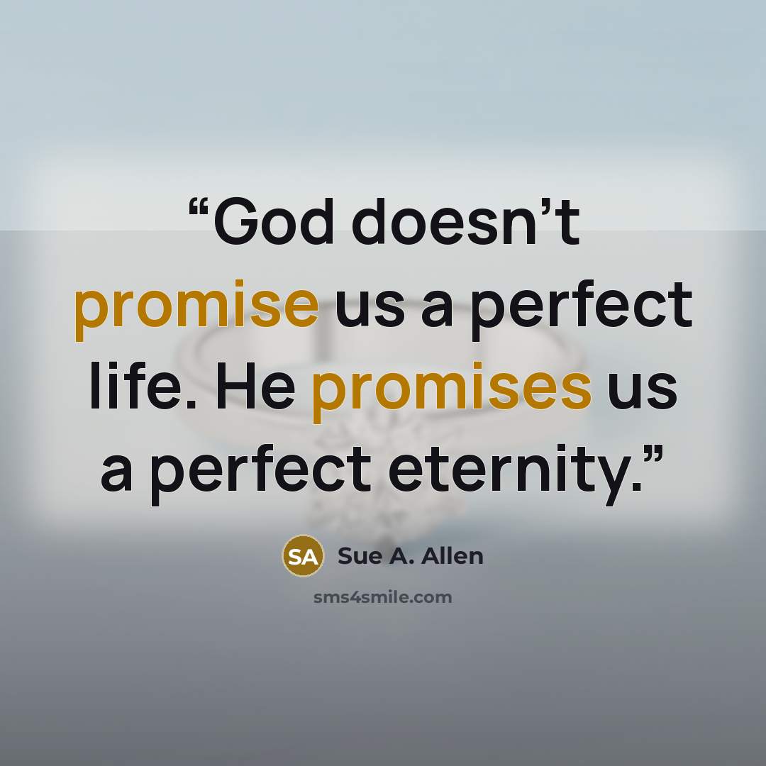“God doesn't promise us a perfect life. He promises us a perfect eternity.” quote by Sue A. Allen